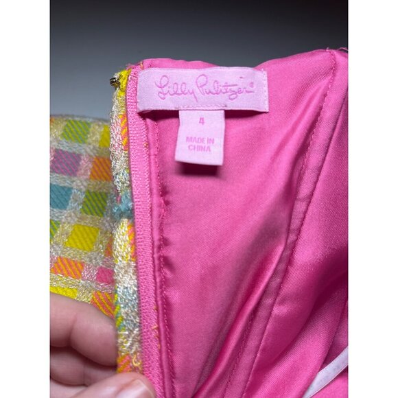 Lilly Pulitzer Boucle Fringe Bibi Strapless Check Plaid Dress Size 4 - Picture 7 of 11